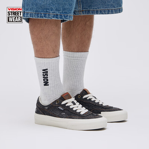 VISION STREET WEAR official FLAT TOP denim series low-top wash worn canvas shoes street men and women skateboard shoes flat black denim 42