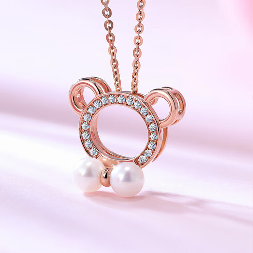 Chiba Jewelry 18K Gold Diamond Pearl Bear Necklace Romantic Cute Versatile Jewelry Gift Women Birthday Gift