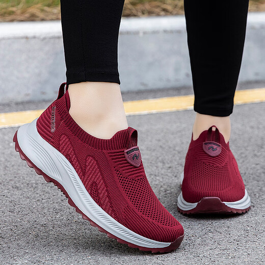 Zuli Jianai Daddy Old Man Shoes for Women Summer Old Beijing Cloth Shoes Soft Sole Anti-Slip Wide Breathable One-Piece Mom Shoes for Women 6605 Jujube Red Women's Style (Send Socks) Hot Sale 37