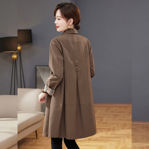 LEDIALYI 2023 Spring and Autumn New Women's Fashion Korean Style Casual Middle-aged Small Windbreaker Jacket Women's Medium Long Coat Brown XL (Recommended 125-140 Jin [Jin equals 0.5 kg])