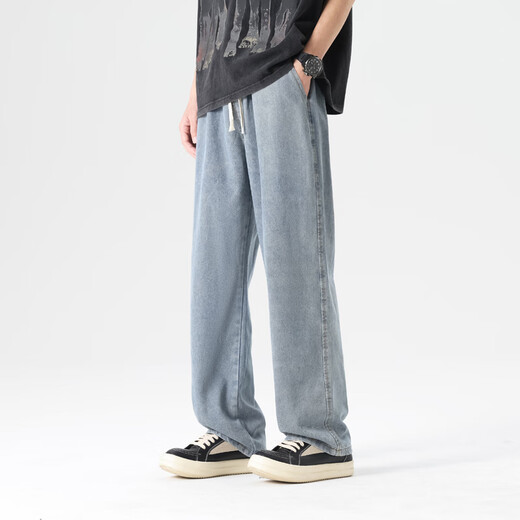 顶峰保罗（Dingfengbaoluo）美式牛仔裤男生秋季直筒裤子宽松休闲阔腿长裤DFK24复古蓝M