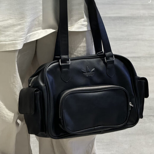 阿迪达斯 （adidas）三叶草运动休闲复古PU单肩斜挎手拎包JV9277 黑色JV9276