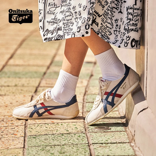 Onitsuka Tiger Men's Shoes Jogging Shoes Breathable Lightweight Men's and Women's Sports Casual Shoes RUNSPARK White/Navy Blue (1183B480-107) 42.5