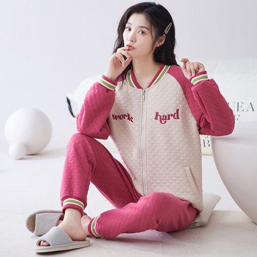 Qianzhiya (Qianzhiya) Pyjamas für Mädchen im Herbst und Winter verdickte reine Pure Cotton Mezzanine Langarmed Home-Kleidung sowie Baumwollluft-Baumwollwärme dünne Baumwollset MFT-15272# Frauen M/160