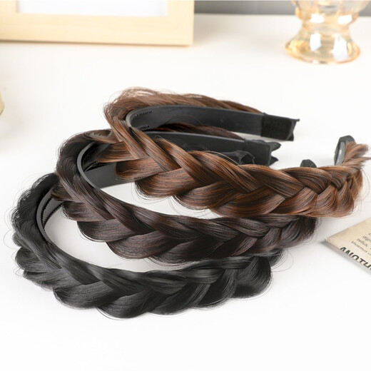 Mu Ding Ding Internet celebrity fishbone braid hair hoop wig braided hairpins for women braided hairpins headband braided headband high skull artifact simulation natural black