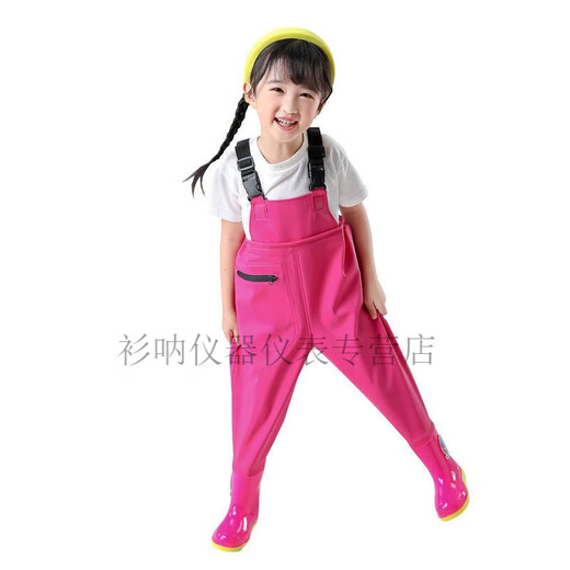 Lower body of waders for boys, large children's play clothes, waterproof waders, rain pants, one-piece rain boots, kindergarten children, beach fishing suits for men and women, children's pink overalls with pockets, size 21/27 (shoe inner length 14.5cm)