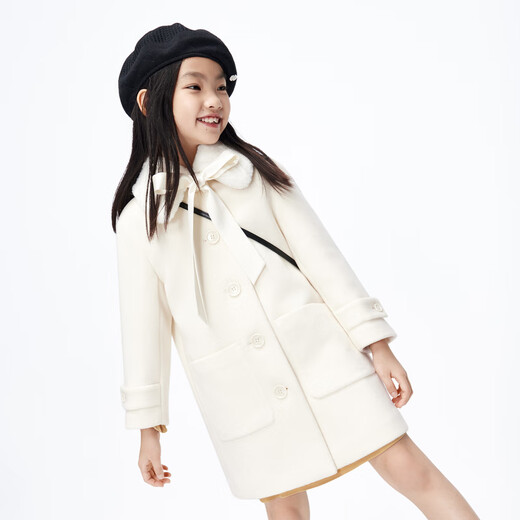 Little MO&Co. Children's clothing, winter clothing, girls' mid-length double-sided woolen coat, children's coat, big girl's beige color 120 120/56