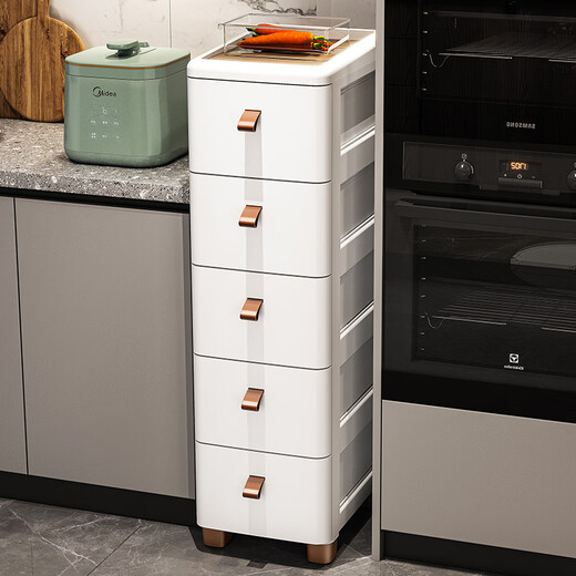 ME Thickened Seam Storage Cabinet Drawer-type Plastic Storage Cabinet Kitchen Multi-Layer Gap Cabinet Bathroom Waterproof Storage Cabinet 25CM Width - Simple White - Wooden Top 3 Layers