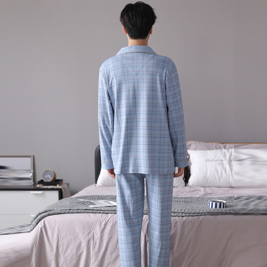 Cat Man Pure Cotton Pyjama Herren Frühling und Herbst Langarmhose großer Größe lässig losen Heimkleidung Set Alle Baumwolle können äußere Verschleiß 3880 Hellblau 3xl [vorgeschlagen 170-190jin [Jin gleich 0,5 kg]]]