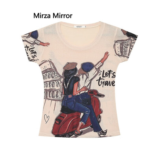 蜜莎蜜拉（Mirza Mirror）2024夏季新款欧货修身半袖上衣女洋气显瘦创意卡通印花短袖T恤潮 7029# S
