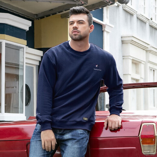 Fat Brother Plus Size Men's Round Neck Sweatshirt Men's Spring and Autumn Loose Fat Men's Clothing Plus Fat Plus Fat Heavyweight Long Sleeve Top Black Velvet Yan Nanfei 4XL (210-250Jin Jin is equal to 0.5 kg)