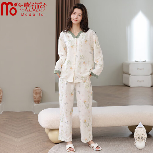 El cárdigan de algodón de manga larga de la nube de primavera y otoño de pijamas modales se puede usar en el exterior con un juego de ropa casera de alta gama estampada casual 722F14701 M Peso recomendado 80-100 Jin [Jin equivale a 0.5 kg]