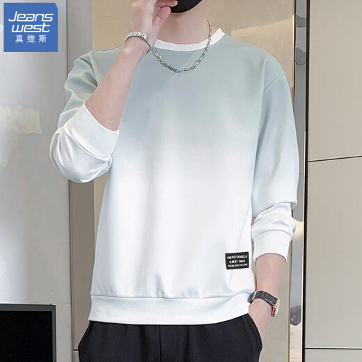 Jeanswest gradient long-sleeved sweatshirt for men spring 2026 new trendy t-shirt for men with casual tops and bottoming shirts 171 white gray L