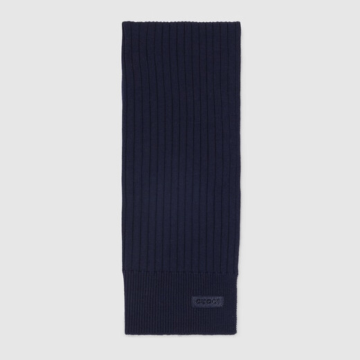 GUCCI brand logo knitted wool scarf gift dark blue one size