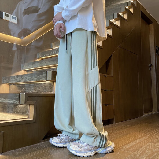 OEMG American sports casual pants for men and women in spring, autumn and winter trend brand retro straight pants loose wide-leg guard-style trousers white floral gray (high quality) L recommended 120-135Jin Jin equals 0.5 kg