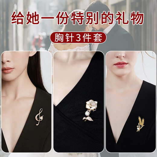Ancient brooch, high-end women's exquisite niche corsage gift box, light luxury and elegant pin, silk scarf buckle birthday gift for women, practical temperament and fashionable brooch 3-piece set