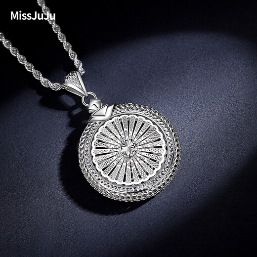 Miss JuJu men's platinum pendant pt950 platinum pendant Guanyin lotus pattern round pendant can rotate large tag small size 29-31g + delivery cotton lanyard