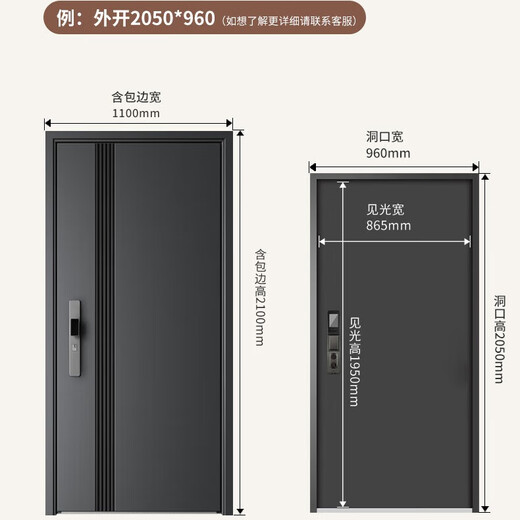 顾好甲级防盗门入户门＋单门子母门安全门+防撬暗铰链＋防火岩棉填充＋人脸识别智能锁 星空灰 2050*1050-2150*960 镶嵌式远程可视智能锁