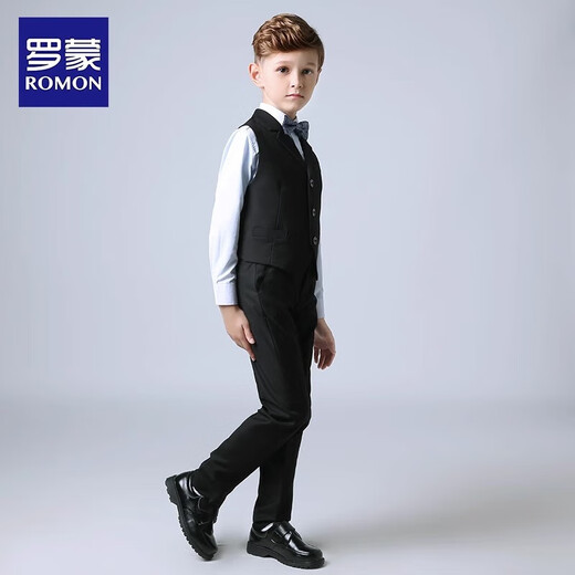 Romon Children's Suit Boys Hobe Flower Girl Vest Suit Host Host Wedding Piano Graduation Performance Navy 150