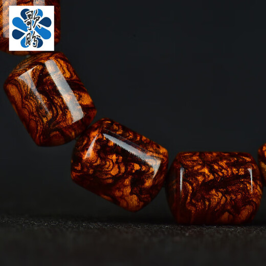 歌盼 海南孤品老料黄花梨手串 炫影炫纹大规格桶珠手链 送礼男女士款佛珠 桶珠留疤18mm 18mm