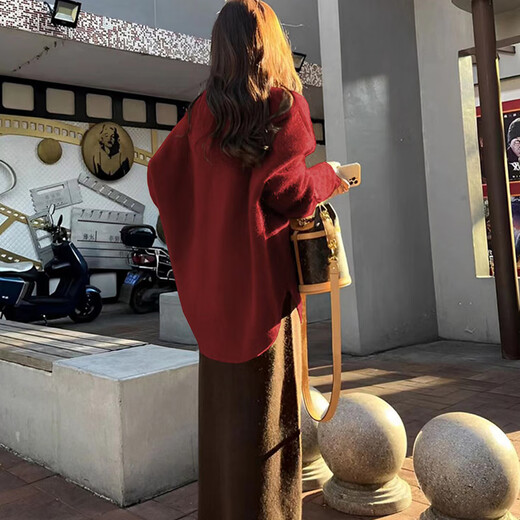 Ranqis Mutterschaftskleidanzug von Ranqis Mutter-Mutter-Mode modischer brauner Pullover Rock Zweiteiler Set 2025 Neue Frühling, Herbst und Winterbrauner Pullover + brauner Rock (zweiteiliger Set) 2xl