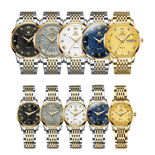 Relojes de pareja de marca certificada de Olevs Swiss, un par de relojes mecánicos, relojes de hombres y mujeres, relojes de pareja modernos luminosos totalmente automáticos, versión mejorada de 6630, pareja blanca