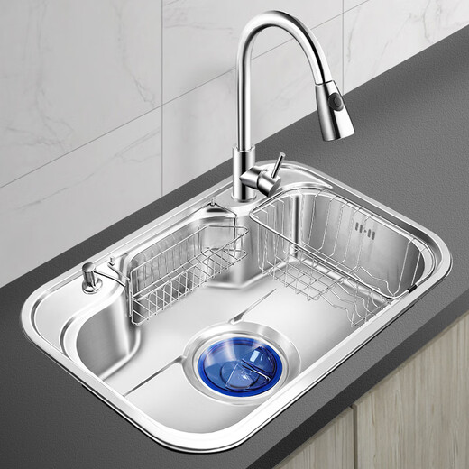 OVIO Spüle Einschalenküche Multifunktionales Waschbecken Edelstahl-Geschirrspüler eingebetteter Nano großer Undercounter-Becken Haushalt 8249 mit 6193 runden Wasserhahn voller Set
