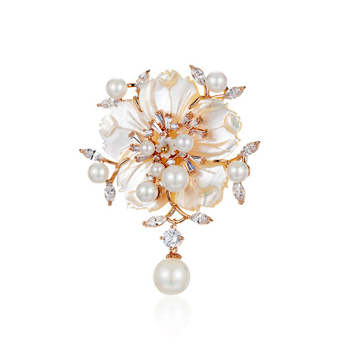 Chakra flower high-end women's new high-end pearl brooch suit decoration jewelry gift luxury goods rose gold