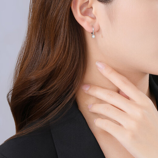 Chao Acer round flash 18K gold diamond earrings for women, rose gold earrings, fashionable and high-end birthday gifts for girlfriends, white 18K gold, diamonds about 0.04ct, single single earring