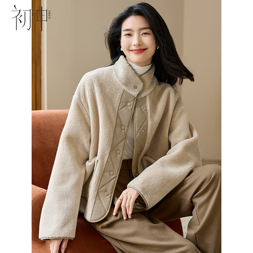 Chushen autumn and winter thick coat for women with lapel and double pockets, comfortable and versatile, warm and thick imitation lamb wool top S144F6006