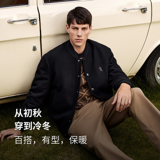 Dances with Wolves 52% sheep wool fashionable baseball uniform woolen woolen jacket men's jacket 001 black 170