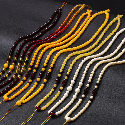 Emperor Xuan natural beeswax amber necklace sweater chain pendant hanging rope chicken oil yellow round bead bracelet with chain men and women accessories No. 1 bead chain 7*70