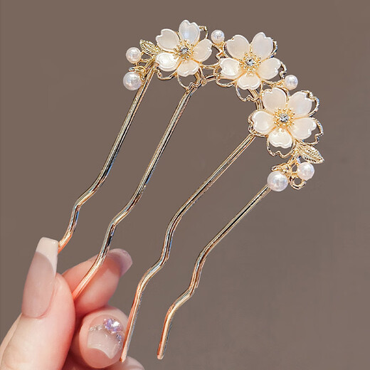 Zuoou rhinestone pearl flower hairpin women's U-shaped hairpin ball head hair artifact four-tooth hair comb hairpin U-shaped clip rhinestone flower comb hairpin
