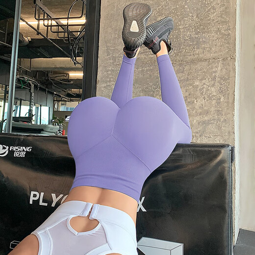 KEJIMITAO European and American abdominal slimming fitness pants for women, high-waisted peach hip lifting sports running trousers, training tight elastic yoga pants, tomato purple (ready in stock) S (recommended 85-100 Jin Jin is equal to about 0.5 kg)