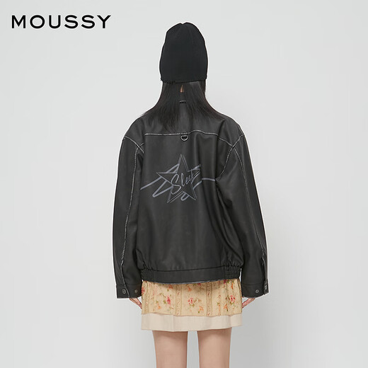 moussy 新品港风廓形皮衣飞行员夹克外套女028HAZ30-0201 020黑色 均码 00020/F