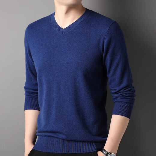 
Hengyuanxiang men's cashmere sweater autumn and winter new V-neck solid color men's Korean sweater casual middle-aged base sweater light gray 3XL 190/56/125
