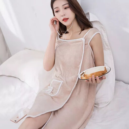 Wearable Bath Towel Women's Suspender Bathrobe Bath Skirt Thickened Wearable Bath Towel Vest Style Bath Towel Large Khaki Pocket Style Large Size 130-160 Jin Jin equals 0.5 kg Wearable