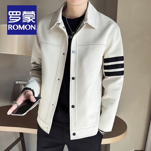 ROMON Piushuai color-blocked jacket for men, high-end, trendy, casual, versatile, handsome lapel, spring and autumn, cotton and thickening K351-83 light khaki, spring and autumn style, XL size 130-150Jin Jin is equal to 0.5 kg