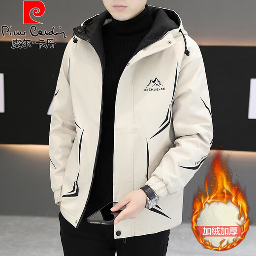 皮尔卡丹（pierre cardin）连帽工装外套男春秋季加绒加厚棉衣服夹克男士保暖防寒冬装派克服 719黑色【加厚】 加绒 2XL 140-155斤