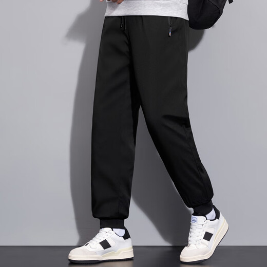 RFKU加厚加绒裤子男冬季宽松束脚裤直筒休闲裤男士潮流运动保暖棉裤 黑色-束口 3XL (160-180斤)