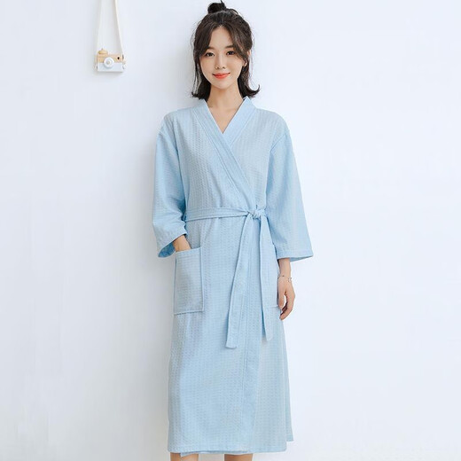
Couple style pair of bathrobes for women long spring and autumn thin men's large size hotel nightgown pajamas water-absorbing yukata summer waffle light blue men's style [201-3#] long sleeves XL 125-150Jin [Jin equals 0.5 kg]
