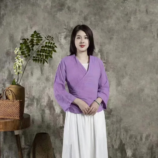 照本堂女装国风汉服茶人服饰新款40支新裾长衣W12142 青柠 s