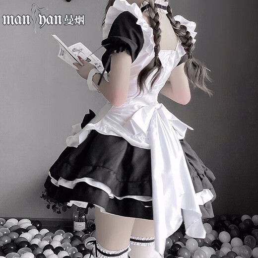 
Sexy large size female jk uniform seduction role play open crotch free pluggable milk lace big bow Lolita gorgeous maid suit black M9758 extremely dirty temptation ancient style Chinese suit