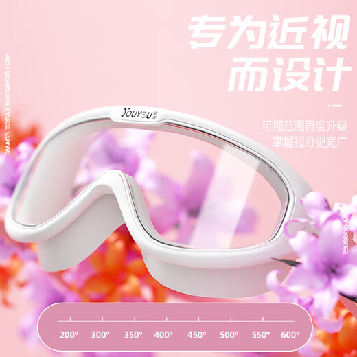 You swimming goggles, glasses with earplugs, swimming cap, waterproof, anti-fog, high-definition, large-frame swimming goggles, six-piece set 60216, white and transparent