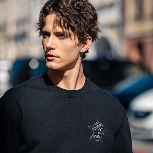 
Mr. Bu Bu’s thin base sweatshirt for men’s retro printed round neck pullover new long-sleeved top KT15686 Clearance Graphite Black M (170)