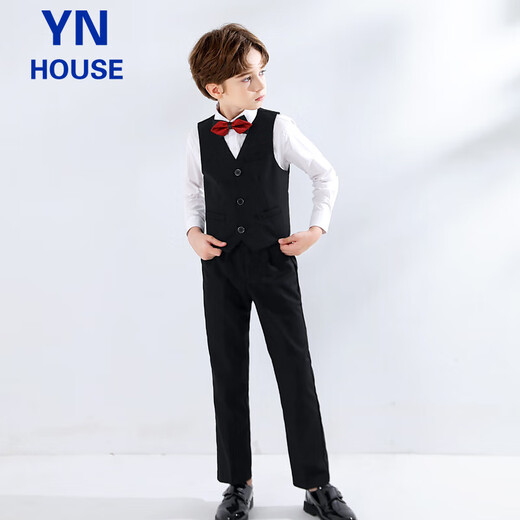 Yinuofang Kinderanzug Weste Anzug Jungen Anzug Kleid Performance Kostüm Schwarz Weste Anzug 140 cm