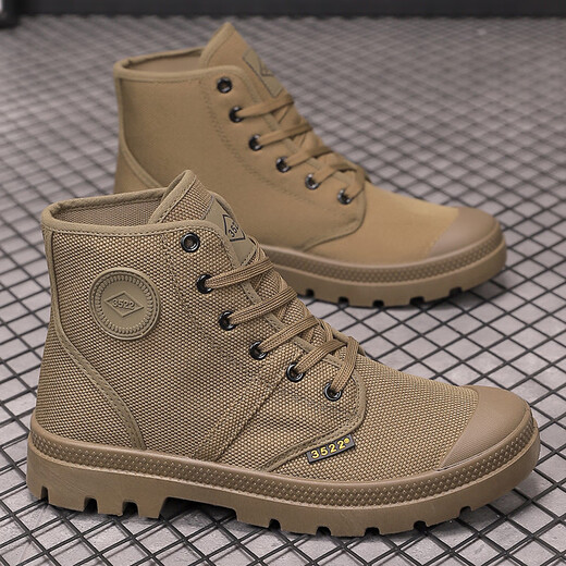 Gebiao Spring and Autumn Waterproof Martin Boots Middle Top Men's Shoes Board Shoes Canvas Shoes Sports Korean Style Fashion Versatile Casual Workwear Shoes Khaki 39