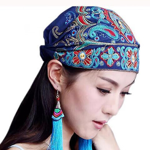 Mumingerlai National Style Chapeau brodé de style ethnique Baotou Style chinois Four Seasons Retro Broidered Hat Femmes Turban Red Turban 1010 Bourgogne ajusté réglable
