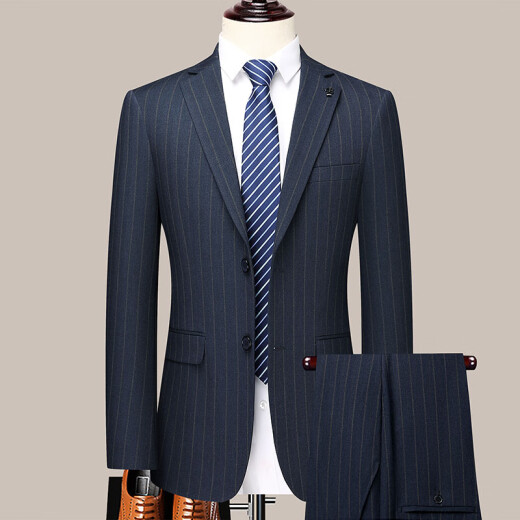 Charge High-End-Anzug Herbst und Winter neuer koreanischer Stil Slim Fit Zwei-Tiefe Business Casual Professional Anzug Jacke 2603 Blaue Streifen [zwei Schnallen und mittlere Schlitze] S 165/46 Größe [Empfohlen 105-120 Jin [Jin gleich 0,5 kg]]]