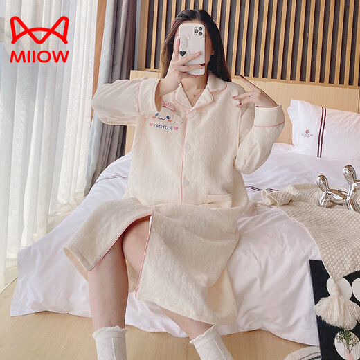 猫人（MiiOW）秋冬纯·棉孕·妇待产睡裙春秋加厚11月份12进产房内检宽松月子裙 SY-2694#带胸垫 3XL【建议体重148-180斤】